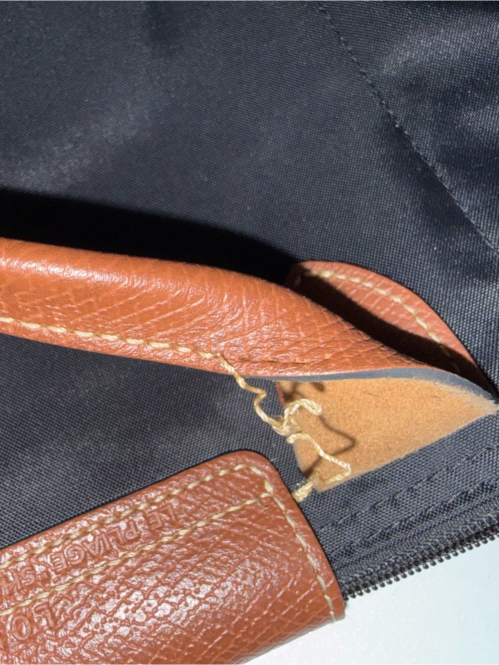 Longchamp Le Pliage Large Black Tote with Brown Leather Flap and Handle - Picture 6 of 10